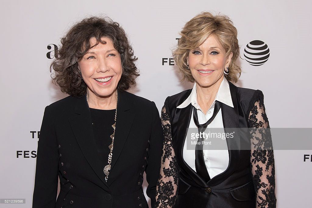 Actresses Lily Tomlin and Jane Fonda attend the Tribeca Tune In: 'Grace and Frankie' during the 2016 Tribeca Film Festival at SVA Theatre on April 14, 2016 in New York City.