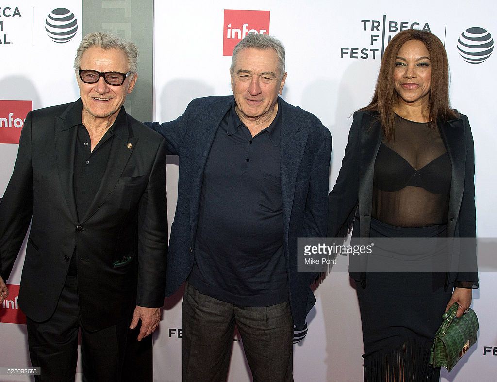 Harvey Keitel, Robert De Niro, and Grace Hightower attend the 'Taxi Driver' 40th Anniversary Screening during the 2016 Tribeca Film Festival at Beacon Theatre on April 21, 2016 in New York City.