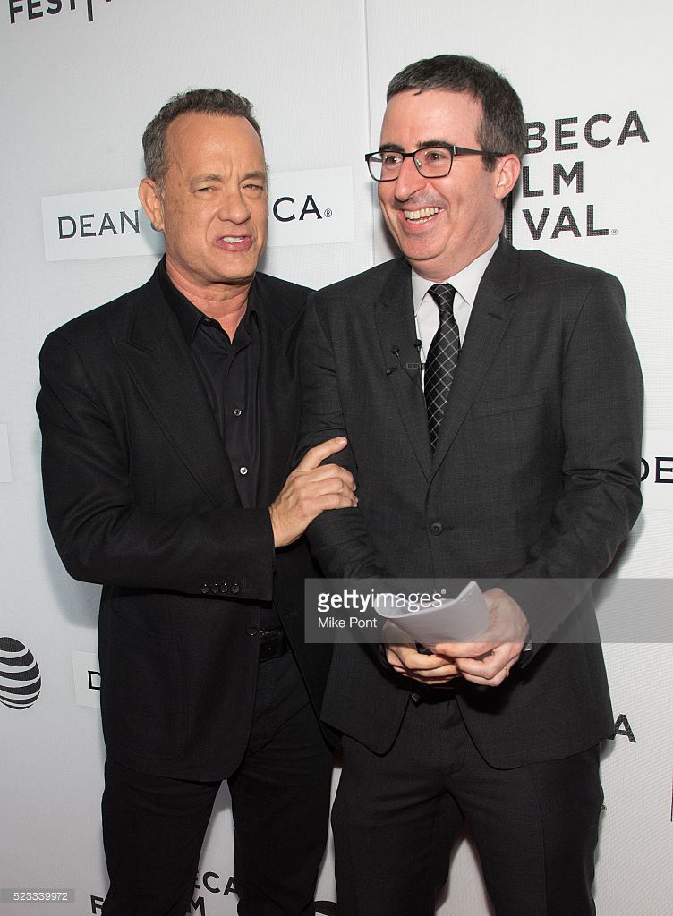 Actor Tom Hanks and John Oliver attend Tribeca Talks Storytellers:Tom Hanks with John Oliver during the 2016 Tribeca Film Festival at John Zuccotti Theater at BMCC Tribeca Performing Arts Center on April 22, 2016 in New York City.