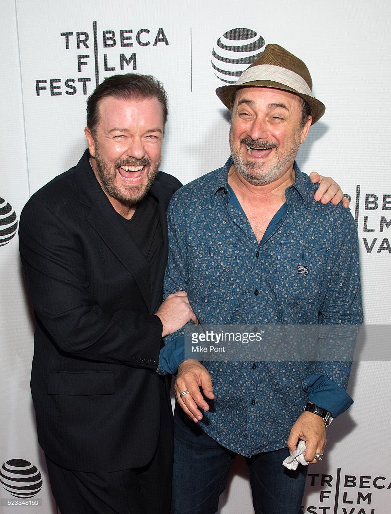 Ricky Gervais and Kevin Pollak attend Tribeca Talks After The Movie: 'Special Correspondents' during the 2016 Tribeca Film Festival at John Zuccotti Theater at BMCC Tribeca Performing Arts Center on April 22, 2016 in New York City.